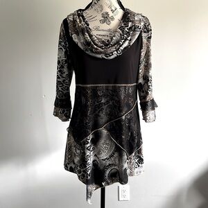 Y2K Medieval Boho Tunic – Cowl Neck & Asymmetrical Hem (M)